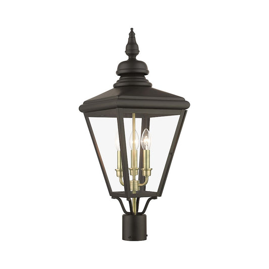 Livex Adams 3 Lt Outdoor Large Post Top Lantern, Bronze/Brass/Cluster
