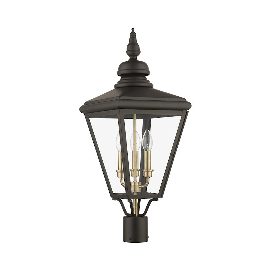Livex Adams 3 Lt Outdoor Large Post Top Lantern, Bronze/Brass/Cluster