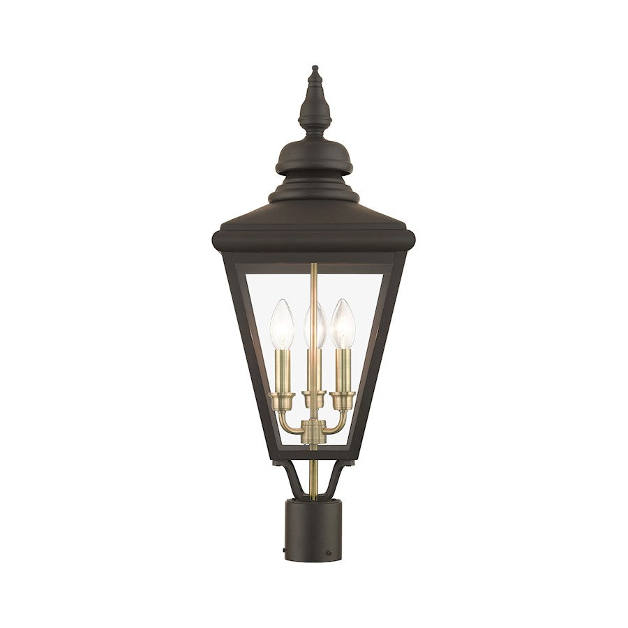 Livex Adams 3 Lt Outdoor Large Post Top Lantern, Bronze/Brass/Cluster