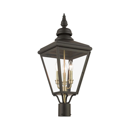 Livex Adams 3 Lt Outdoor Large Post Top Lantern, Bronze/Brass/Cluster