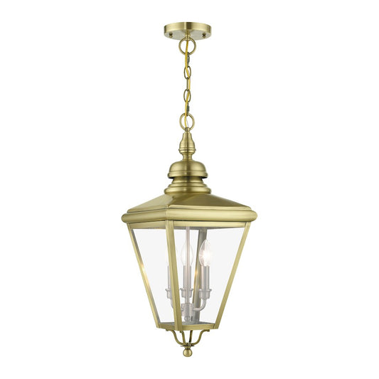 Livex Adams 3 Lt Outdoor Large Pendant Lantern, Brass/Nickel/Cluster