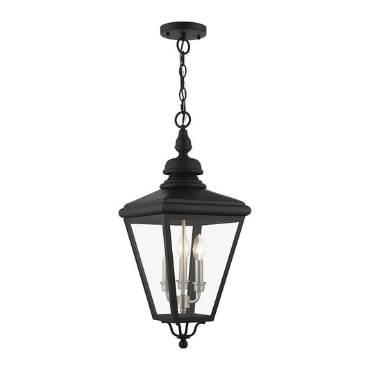 Livex Adams 3 Lt Outdoor Large Pendant Lantern, Black/Nickel/Cluster