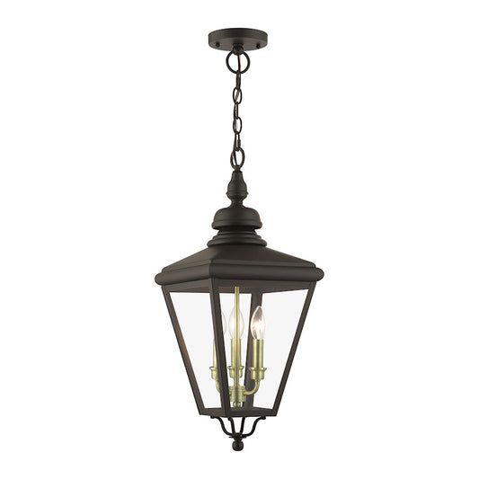 Livex Adams 3 Lt Outdoor Large Pendant Lantern, Bronze/Brass/Cluster