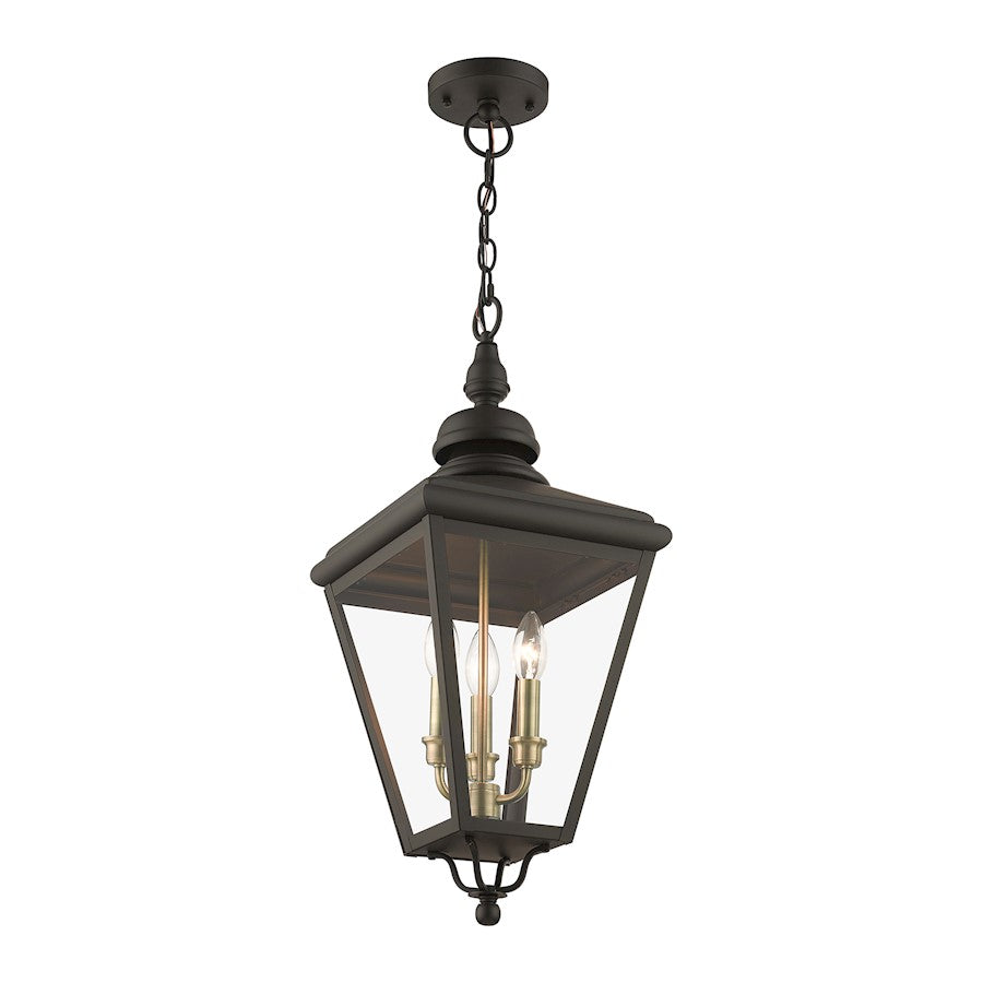 Livex Adams 3 Lt Outdoor Large Pendant Lantern, Bronze/Brass/Cluster
