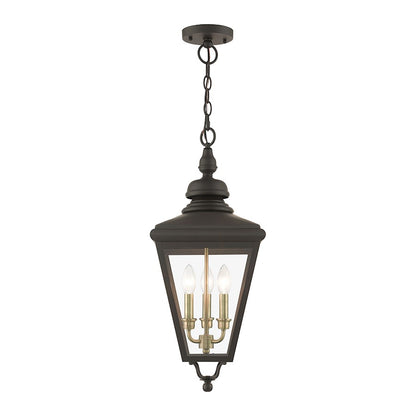 Livex Adams 3 Lt Outdoor Large Pendant Lantern, Bronze/Brass/Cluster