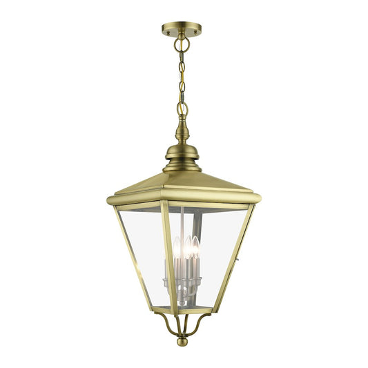 Livex Adams 4 Lt Outdoor XL Pendant Lantern, Brass/Nickel/Cluster