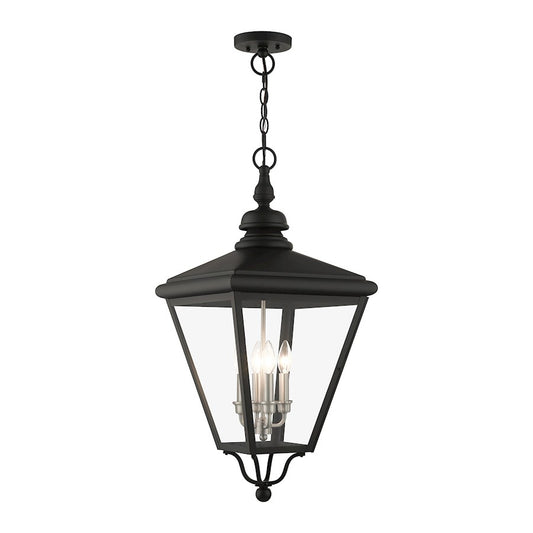 Livex Adams 4 Lt Outdoor XL Pendant Lantern, Black/Nickel/Cluster