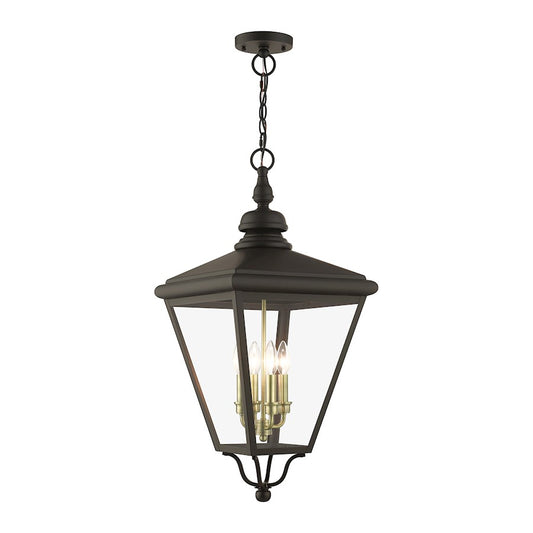 Livex Adams 4 Lt Outdoor XL Pendant Lantern, Bronze/Cluster/Clear