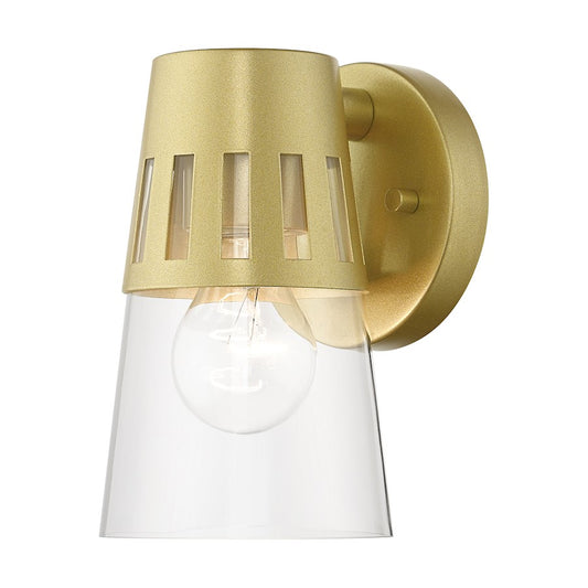 Livex Covington 1 Lt Outdoor Small Wall Lantern, Gold/Hand Blown