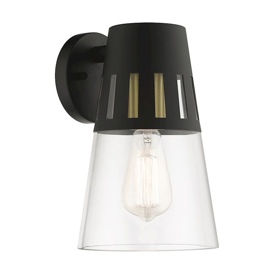 Livex Covington 1 Lt Outdoor Med Wall Lantern, Black/Gold/Clear