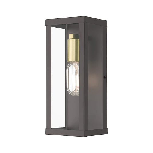 Livex Gaffney 1 Lt Outdoor ADA Medium Wall Lantern, Bronze/Gold/Clear