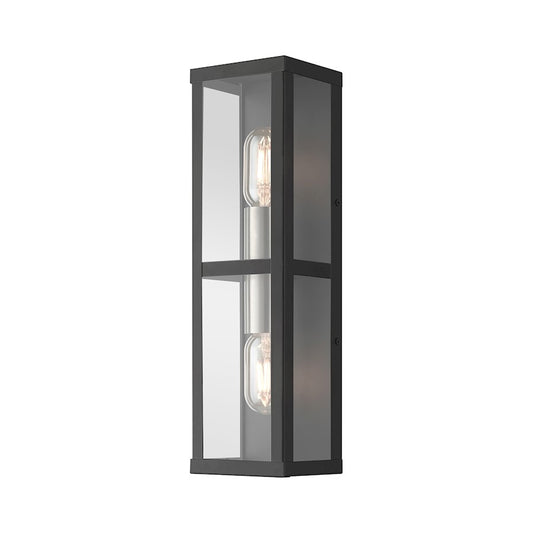 Livex Gaffney 2 Lt Outdoor ADA Wall Lantern, Black/Nickel/Clear