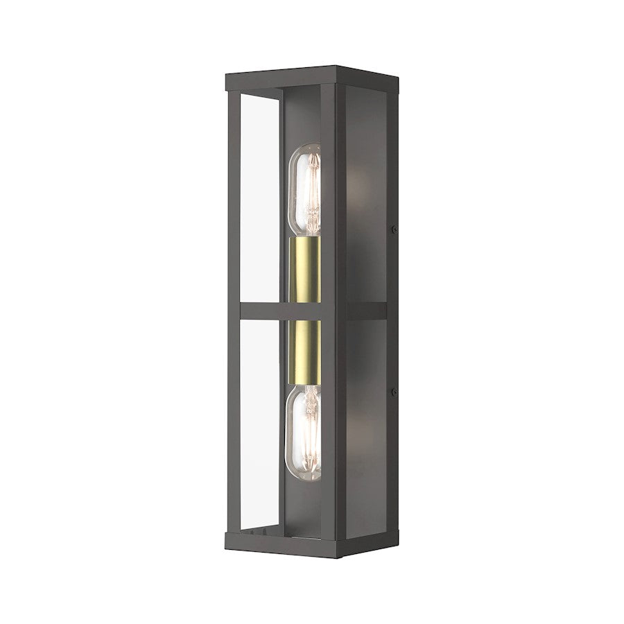 Livex Gaffney 2 Lt Outdoor ADA Wall Lantern, Bronze/Gold/Clear