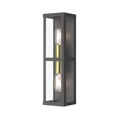 Livex Gaffney 2 Lt Outdoor ADA Wall Lantern, Bronze/Gold/Clear