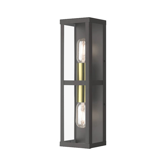 Livex Gaffney 2 Lt Outdoor ADA Wall Lantern, Bronze/Gold/Clear