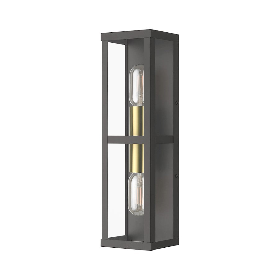 Livex Gaffney 2 Lt Outdoor ADA Wall Lantern, Bronze/Gold/Clear