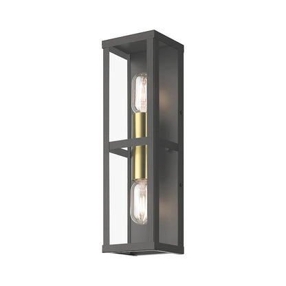Livex Gaffney 2 Lt Outdoor ADA Wall Lantern, Bronze/Gold/Clear