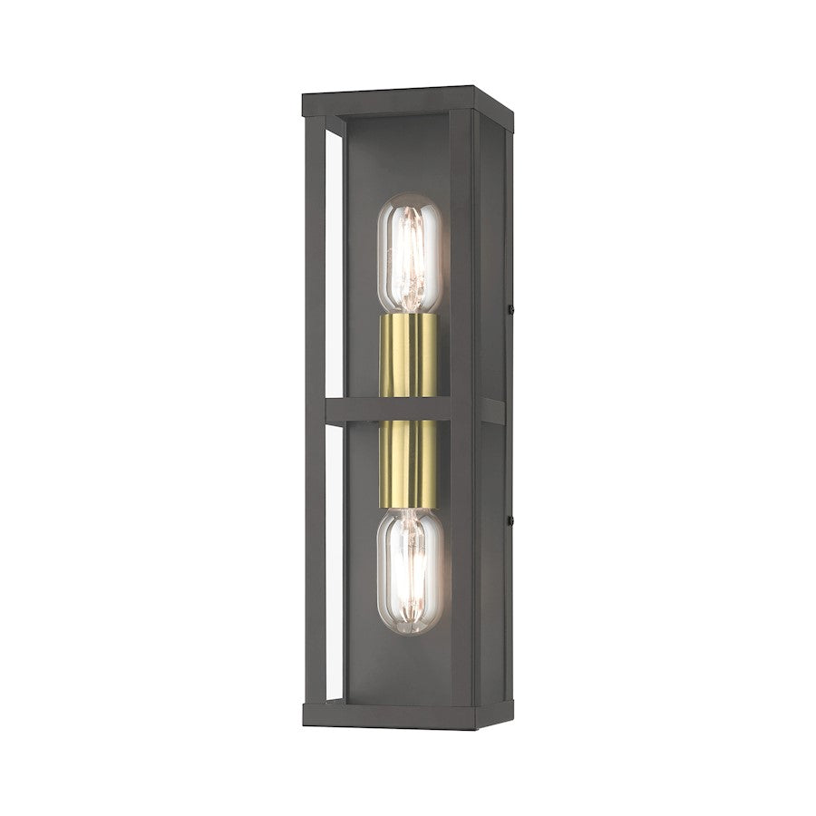 Livex Gaffney 2 Lt Outdoor ADA Wall Lantern, Bronze/Gold/Clear