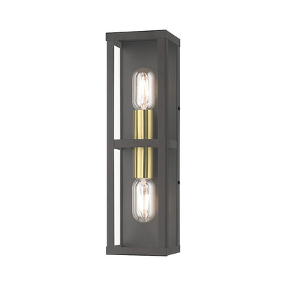 Livex Gaffney 2 Lt Outdoor ADA Wall Lantern, Bronze/Gold/Clear