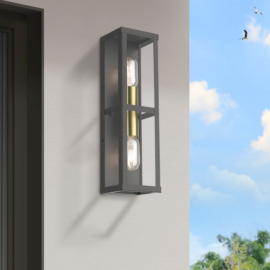 Livex Gaffney 2 Lt Outdoor ADA Wall Lantern, Bronze/Gold/Clear