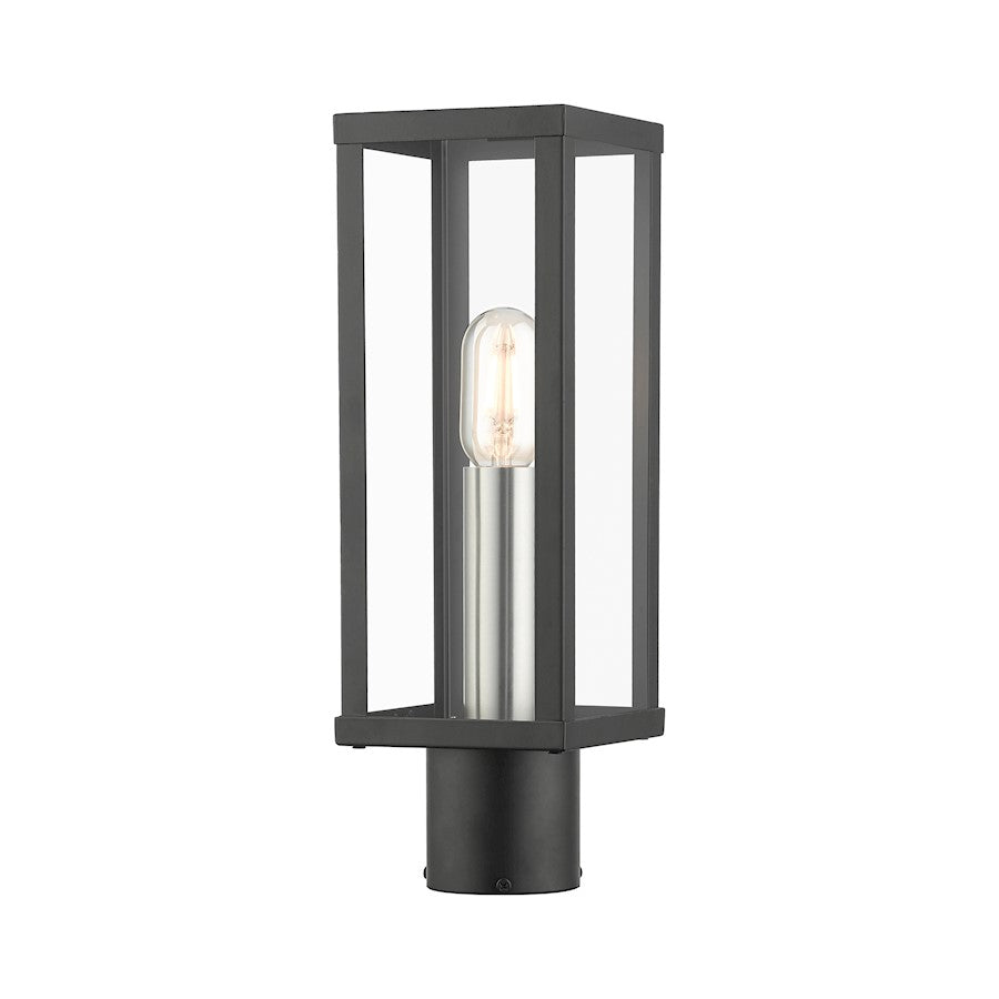 Livex Gaffney 1 Light Outdoor Post Top Lantern, Black/Nickel/Clear