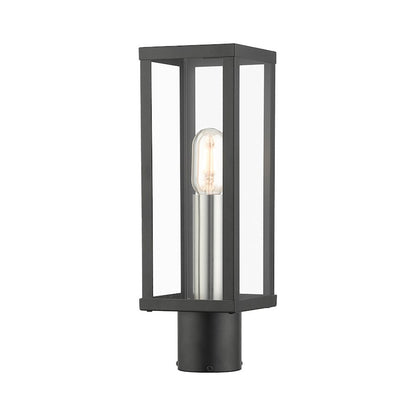 Livex Gaffney 1 Light Outdoor Post Top Lantern, Black/Nickel/Clear