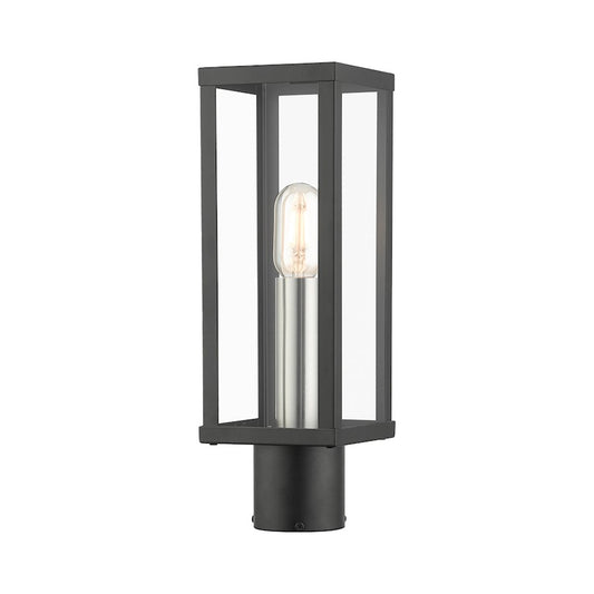 Livex Gaffney 1 Light Outdoor Post Top Lantern, Black/Nickel/Clear