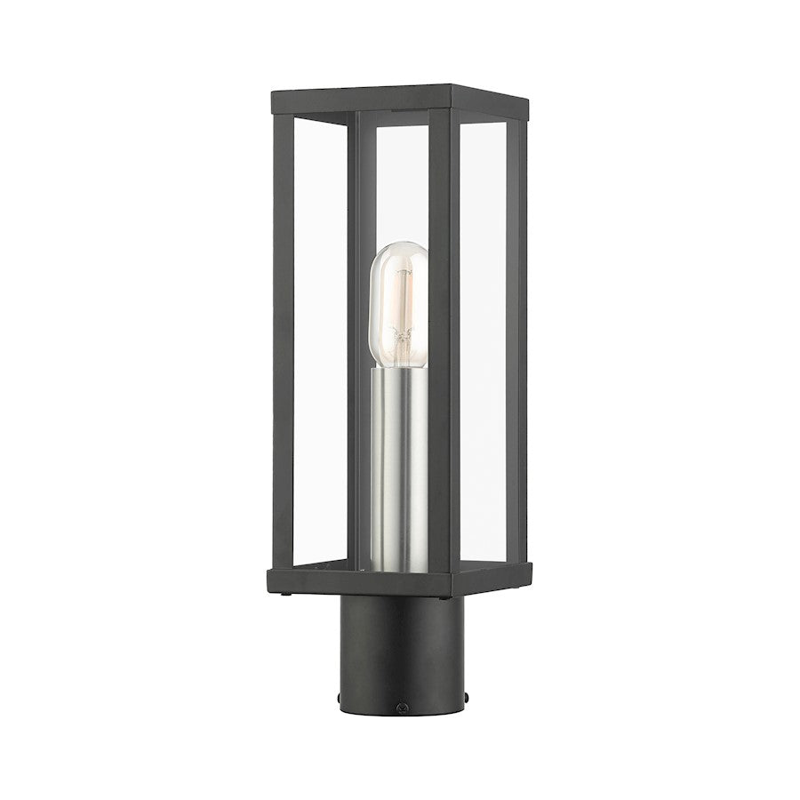 Livex Gaffney 1 Light Outdoor Post Top Lantern, Black/Nickel/Clear