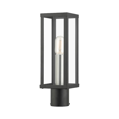Livex Gaffney 1 Light Outdoor Post Top Lantern, Black/Nickel/Clear