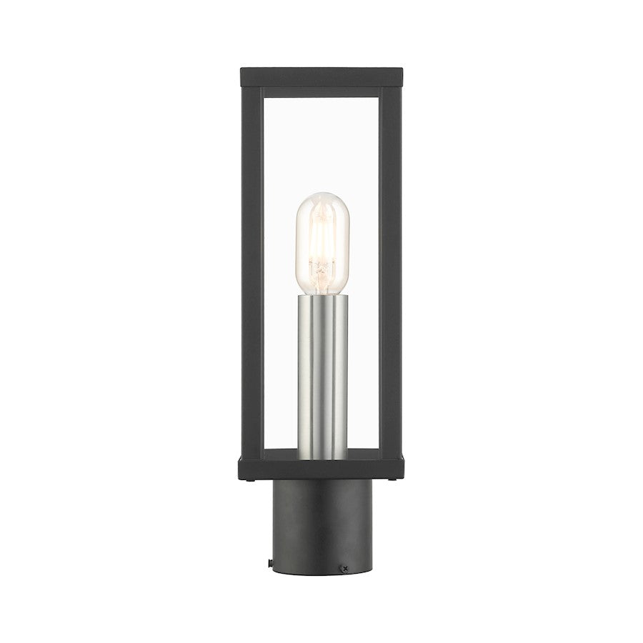 Livex Gaffney 1 Light Outdoor Post Top Lantern, Black/Nickel/Clear