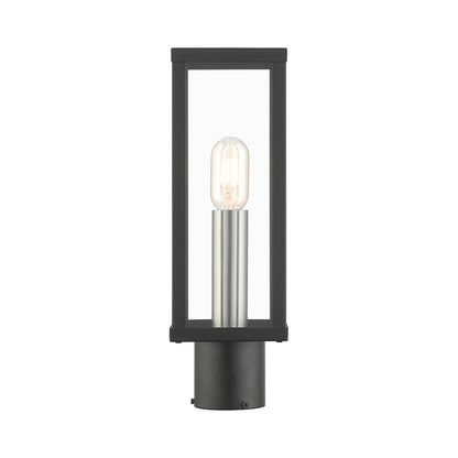 Livex Gaffney 1 Light Outdoor Post Top Lantern, Black/Nickel/Clear