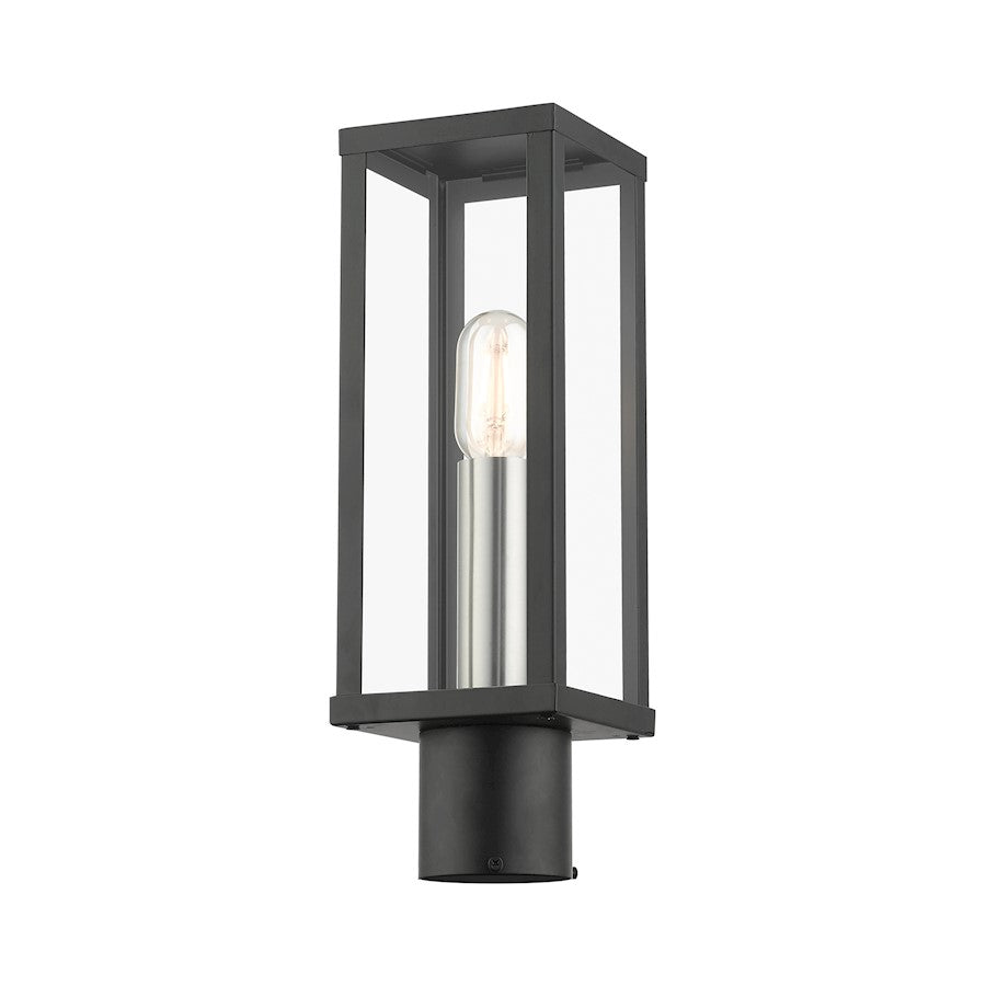 Livex Gaffney 1 Light Outdoor Post Top Lantern, Black/Nickel/Clear