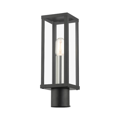 Livex Gaffney 1 Light Outdoor Post Top Lantern, Black/Nickel/Clear