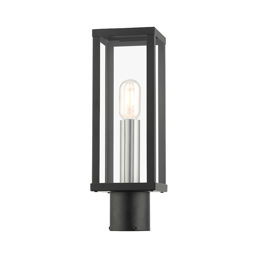 Livex Gaffney 1 Light Outdoor Post Top Lantern, Black/Nickel/Clear
