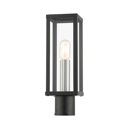 Livex Gaffney 1 Light Outdoor Post Top Lantern, Black/Nickel/Clear