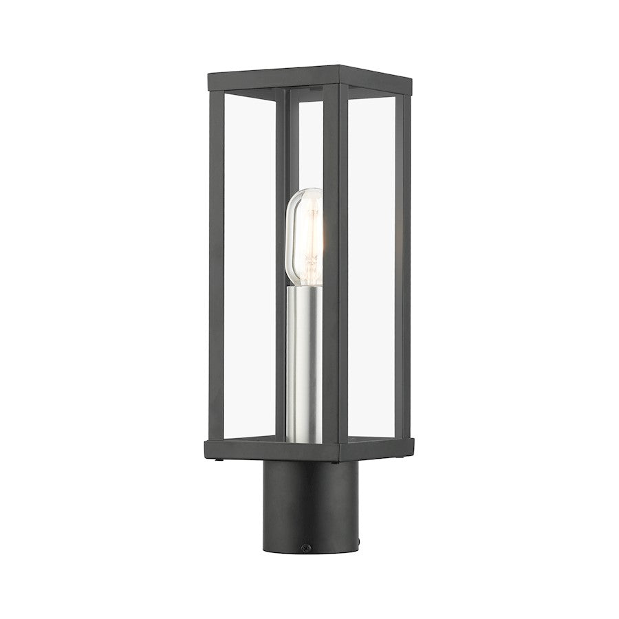 Livex Gaffney 1 Light Outdoor Post Top Lantern, Black/Nickel/Clear