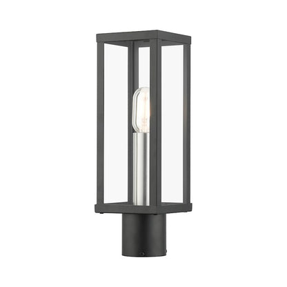 Livex Gaffney 1 Light Outdoor Post Top Lantern, Black/Nickel/Clear