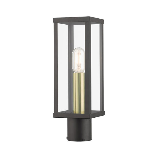Livex Gaffney 1 Light Outdoor Post Top Lantern, Bronze/Gold/Clear
