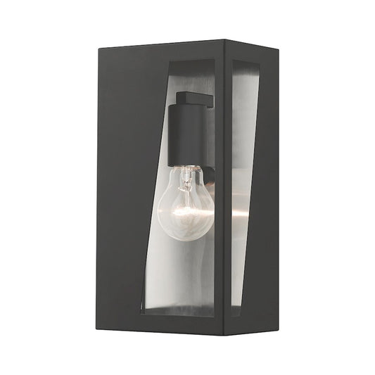 Livex Forsyth 1 Lt Outdoor Med ADA Wall Lantern, Black/Nickel/Clear