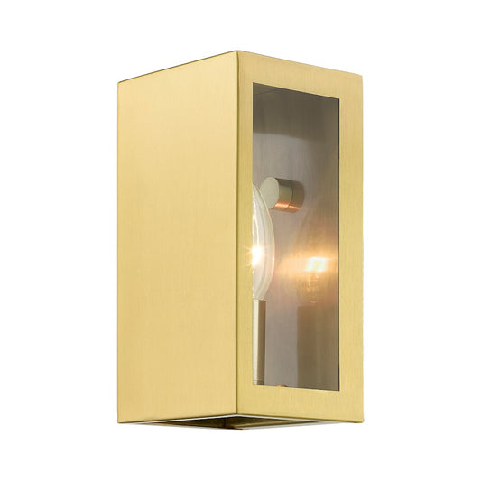 Livex Winfield 1 Light Outdoor ADA Small Sconce, Satin Gold/Clear