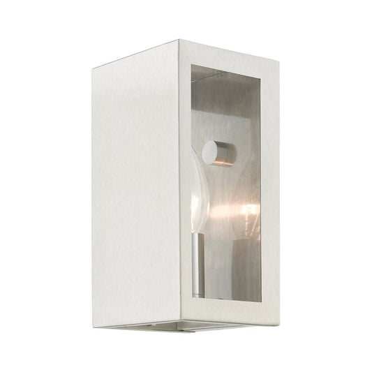 Livex Winfield 1 Light Outdoor ADA Small Sconce, Brushed Nickel/Clear