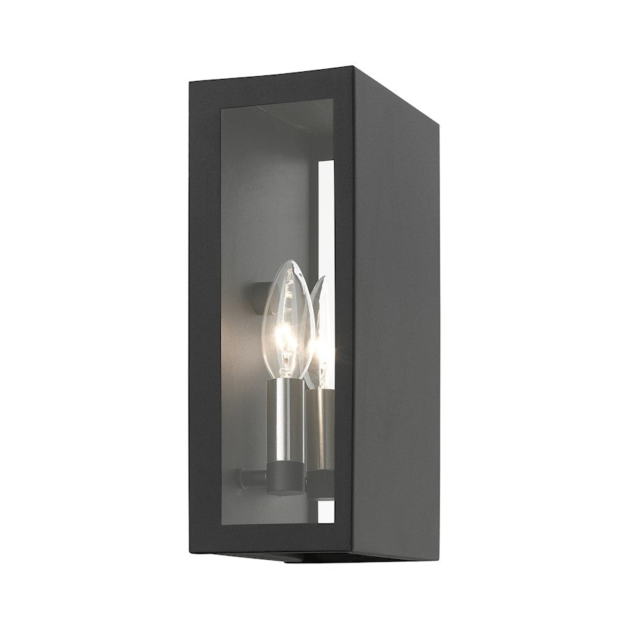 Livex Winfield 2 Light Outdoor ADA Medium Sconce, Black/Nickel/Clear