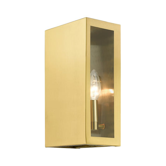 Livex Winfield 2 Light Outdoor ADA Medium Sconce, Satin Gold/Clear