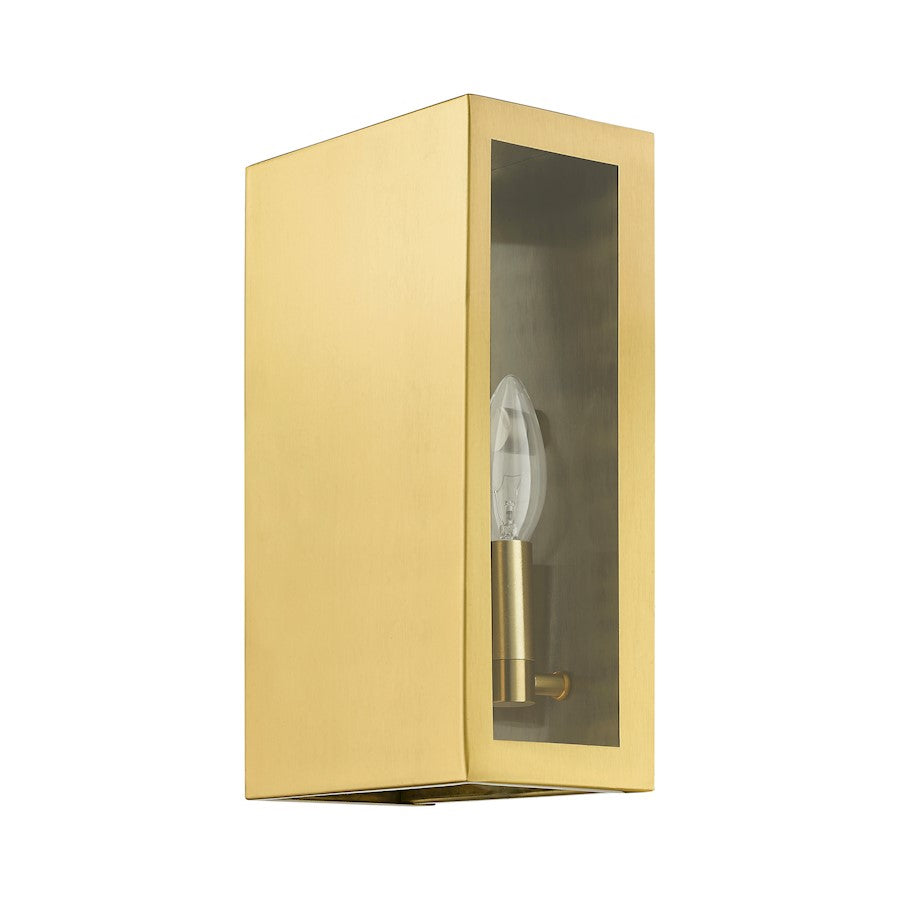 Livex Winfield 2 Light Outdoor ADA Medium Sconce, Satin Gold/Clear