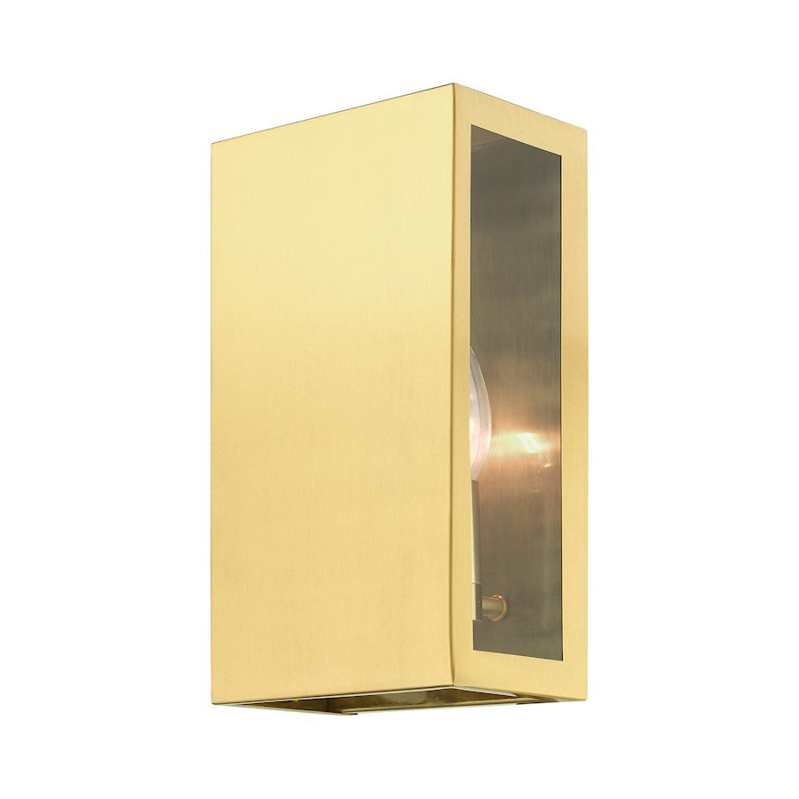 Livex Winfield 2 Light Outdoor ADA Medium Sconce, Satin Gold/Clear