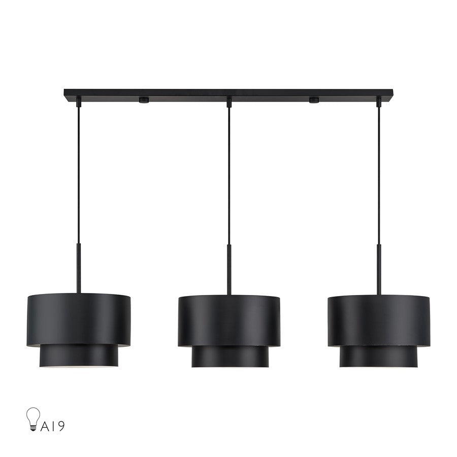 Livex Zolana 3Lt 12" Chandelier, Black/Black Steel/Shiny White - 40053-04