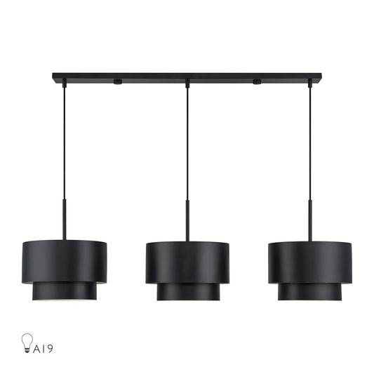 Livex Zolana 3Lt 12" Chandelier, Black/Black Steel/Shiny White - 40053-04