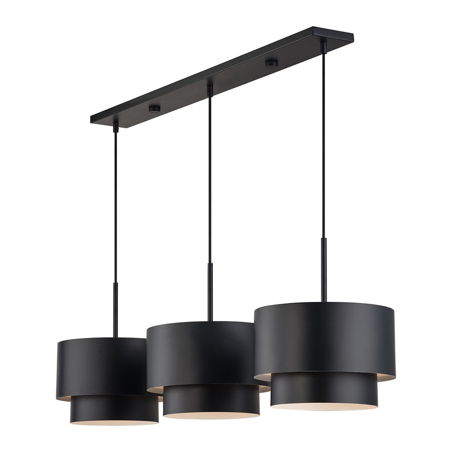 Livex Zolana 3Lt 12" Chandelier, Black/Black Steel/Shiny White
