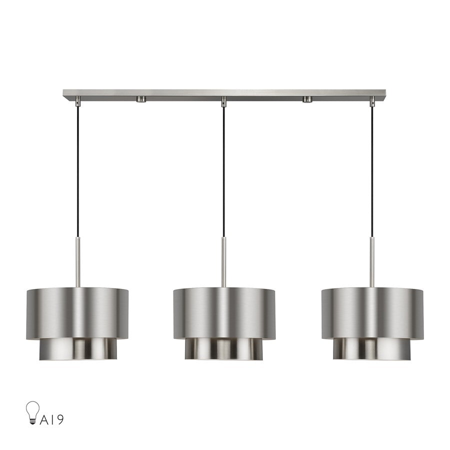 Livex Zolana 3Lt 12" Chandelier, Nickel/Nickel Steel/Shiny White - 40053-91