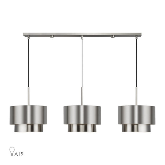 Livex Zolana 3Lt 12" Chandelier, Nickel/Nickel Steel/Shiny White - 40053-91